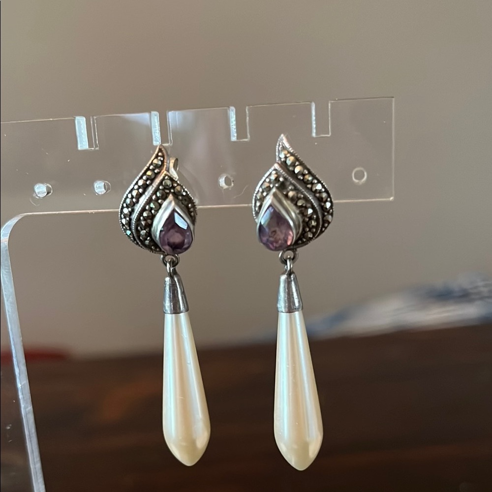 Elegant Silver and Purple Teardrop Earrings